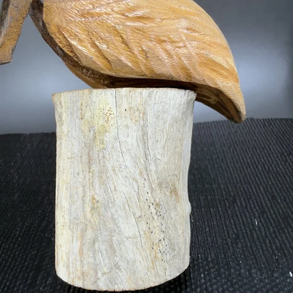 Vintage Hand Made Wooden Pelican Bird‎ Figurine Decor Hand Carved Figure VTG